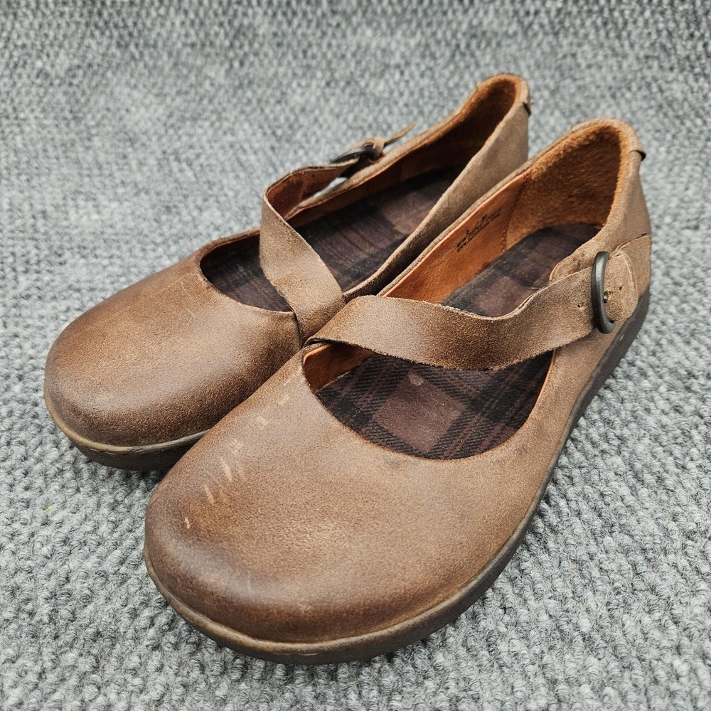 Born Naomi (Women's 8) Brown Leather Mary Jane Flats Comfort Casual Strap Shoes